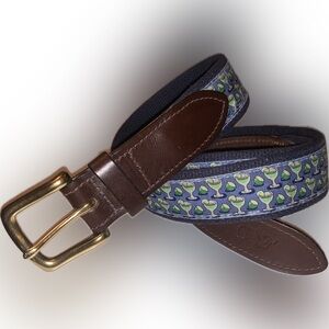 Vineyard Vines Margarita Limes Pattern Canvas Leather Golf Preppy Buckle Belt 36